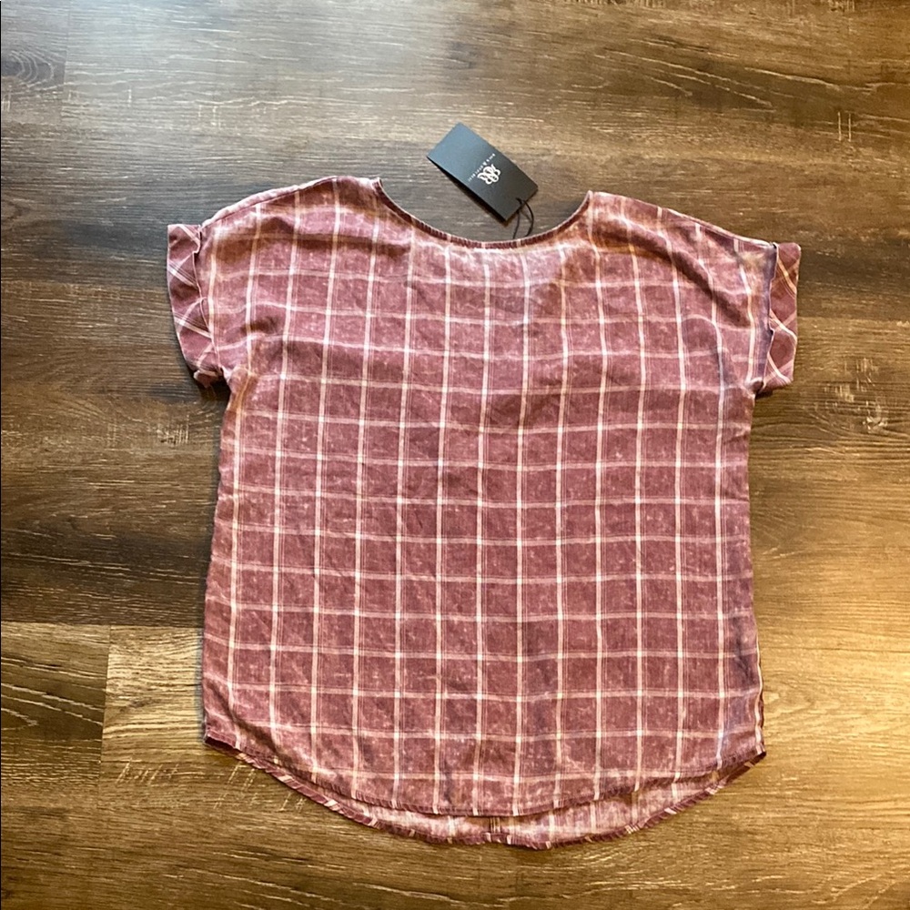 Vintage Wash Mauve Plaid Short Sleeve Top - Women